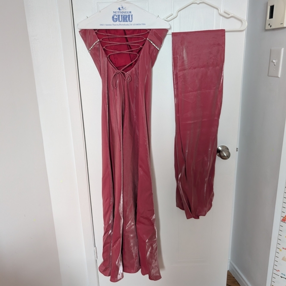 Strapless Pink Prom Dress With Shawl - Picture 2 of 5